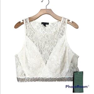 NWT City Triangles Ivory white lace top with rhinestones trim Size 15